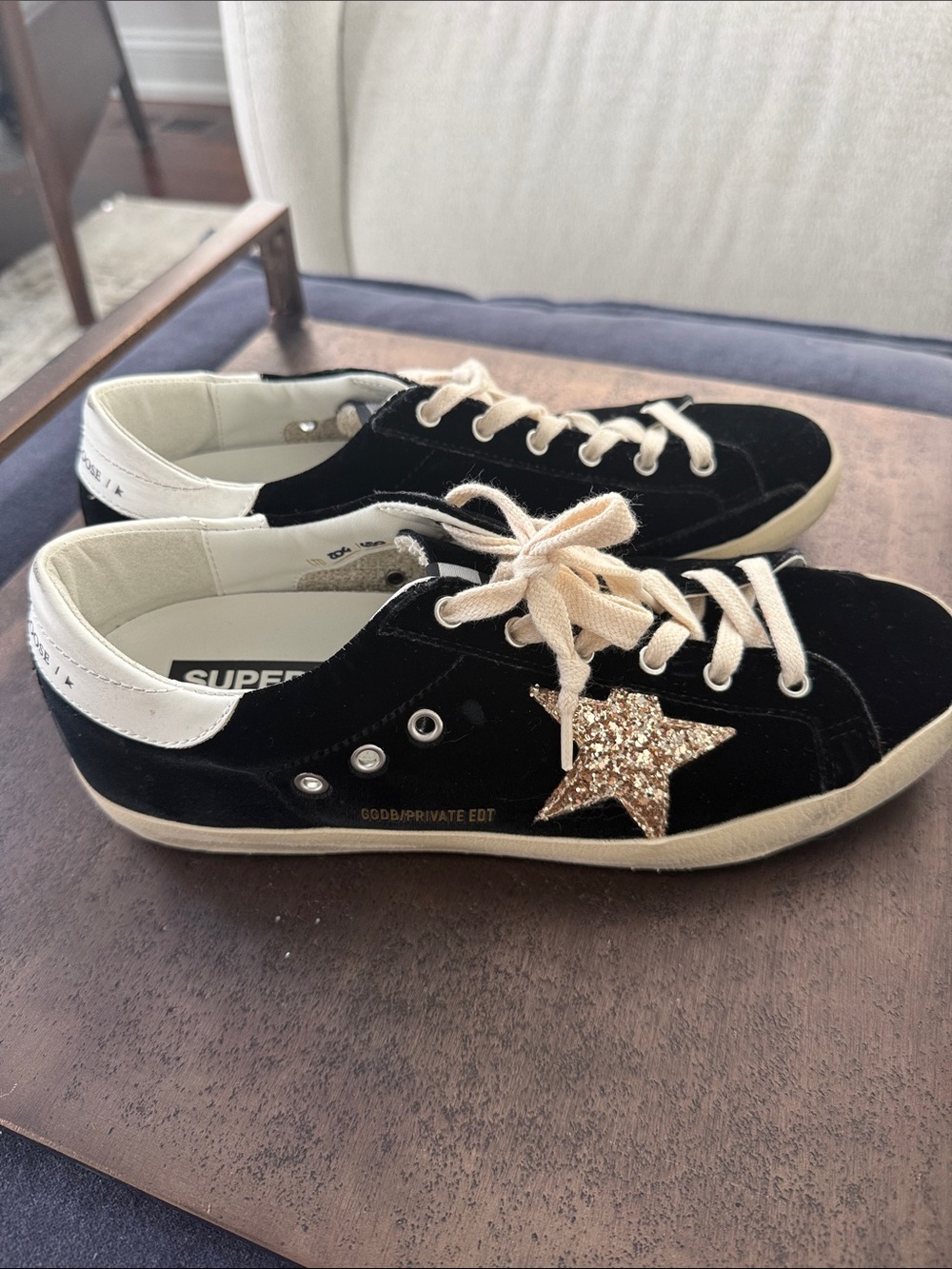 Black Velvet Sneakers with Gold Glitter Star